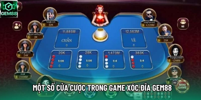Một số cửa cược trong game Xóc Đĩa GEM88